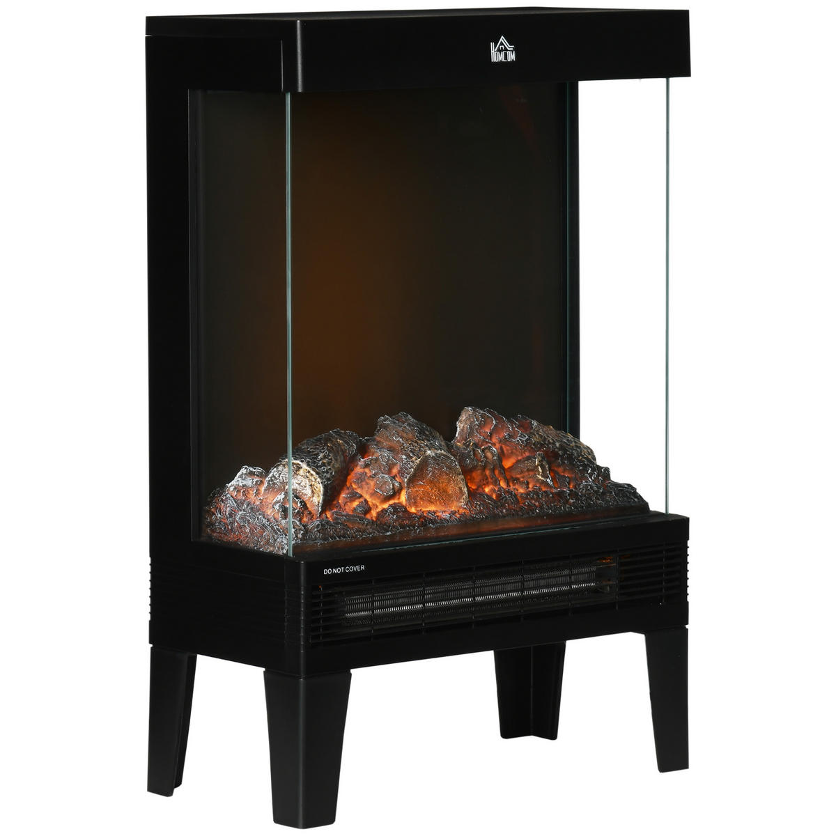 ELEKTROKAMIN 1000 W/2000 W Standkamin LED 3D-Flammeneffekt 4 Helligkeitsstufen - Schwarz, Metall (20/62/40.5cm) - HOMCOM