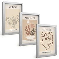 BILDER SET 3er Set - 20x30 cm Silberner Rahmen - Moderne Pflanzenlinien - Silberfarben, Kunststoff (20/30cm) - TULUP