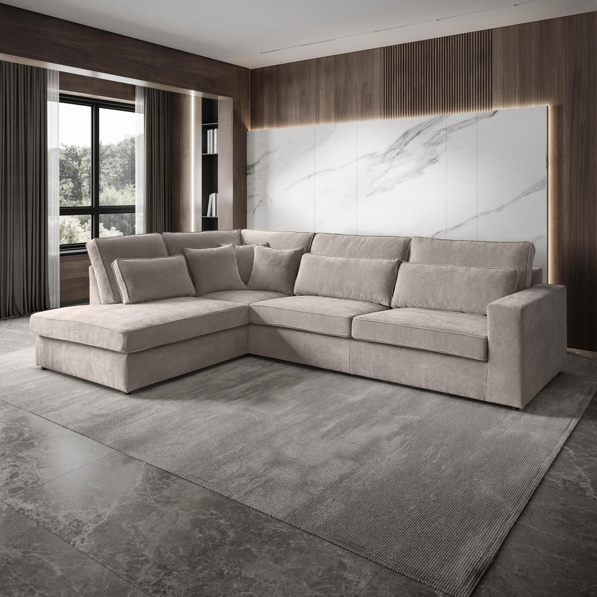 ECKSOFA Parma ohne Schlaffunktion cappuccino links - Schwarz/Cappuccino, Textil (314/224cm) - Beautysofa