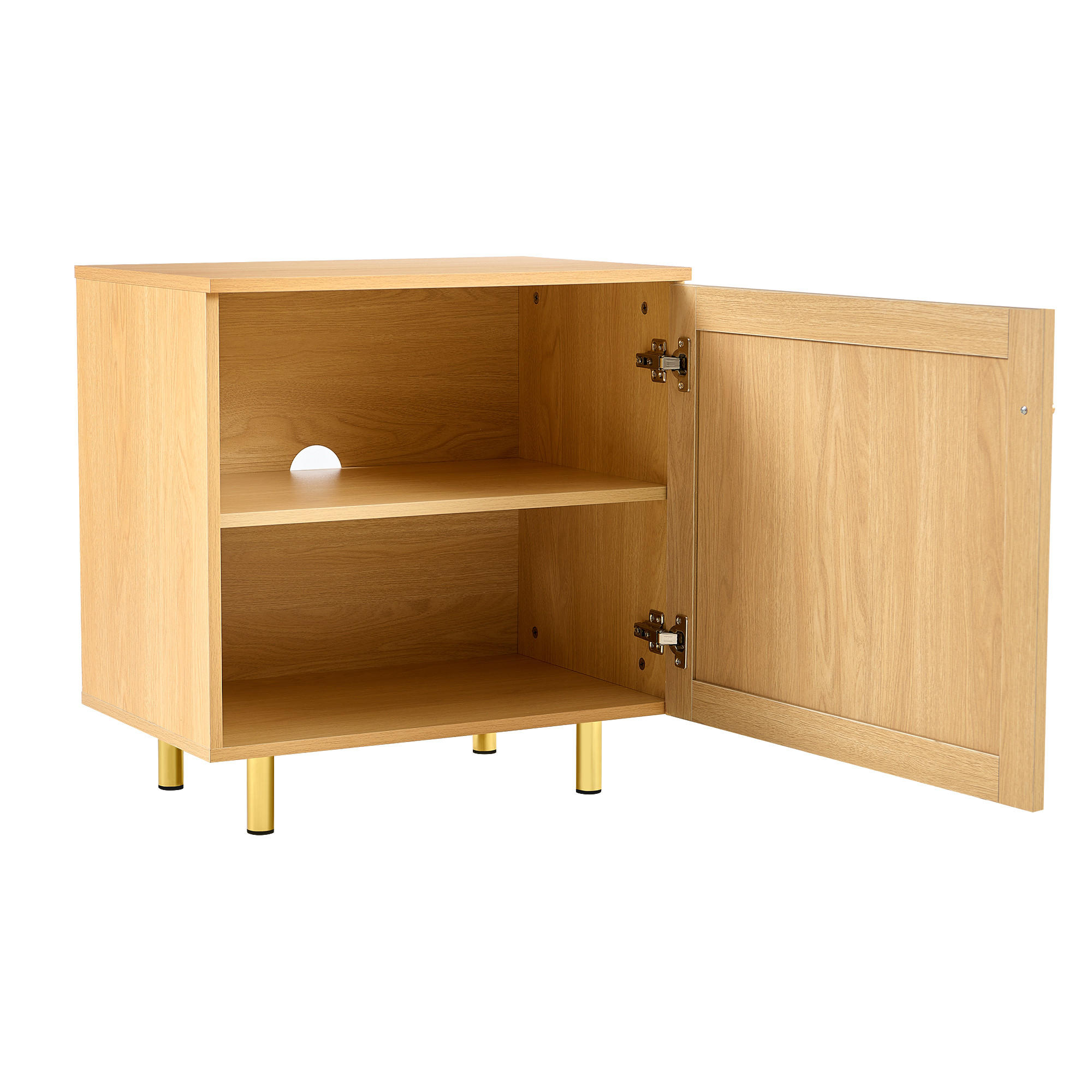 SIDEBOARD aus MDF 40x60x63 cm Natur mit Rattantür, Regalboden und goldfarbenen Metallbeinen - Naturfarben, Holzwerkstoff (60/63/40cm) - Modfu