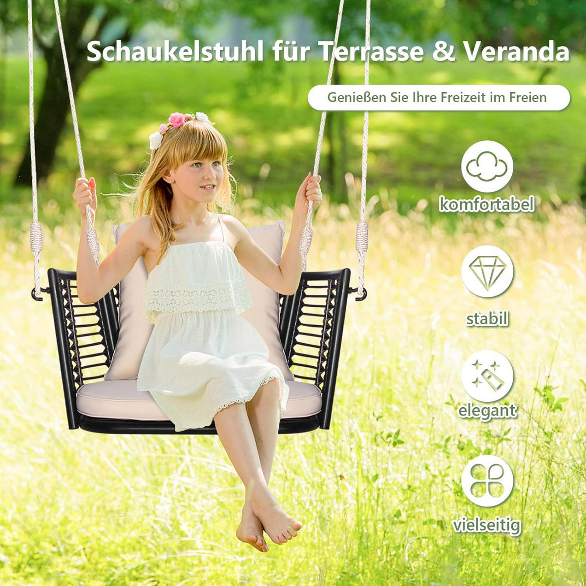 HÄNGESESSEL Beige - Beige, Metall (77/38/62cm) - COSTWAY