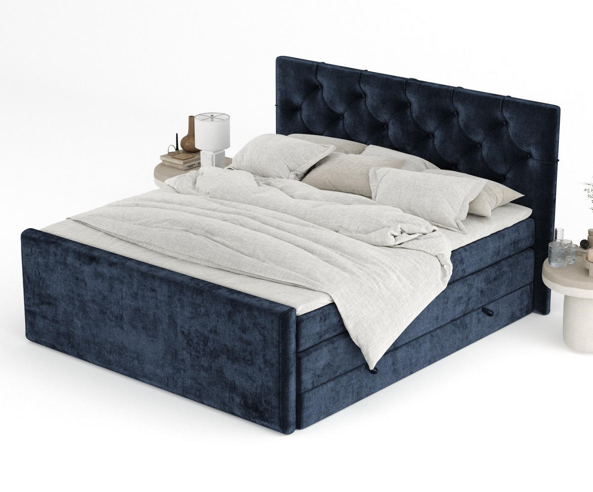 BOXSPRINGBETT Hugo Marineblau 200/200 cm - Schwarz/Dunkelblau, Holz/Holzwerkstoff (200/200cm) - Maison de Reve