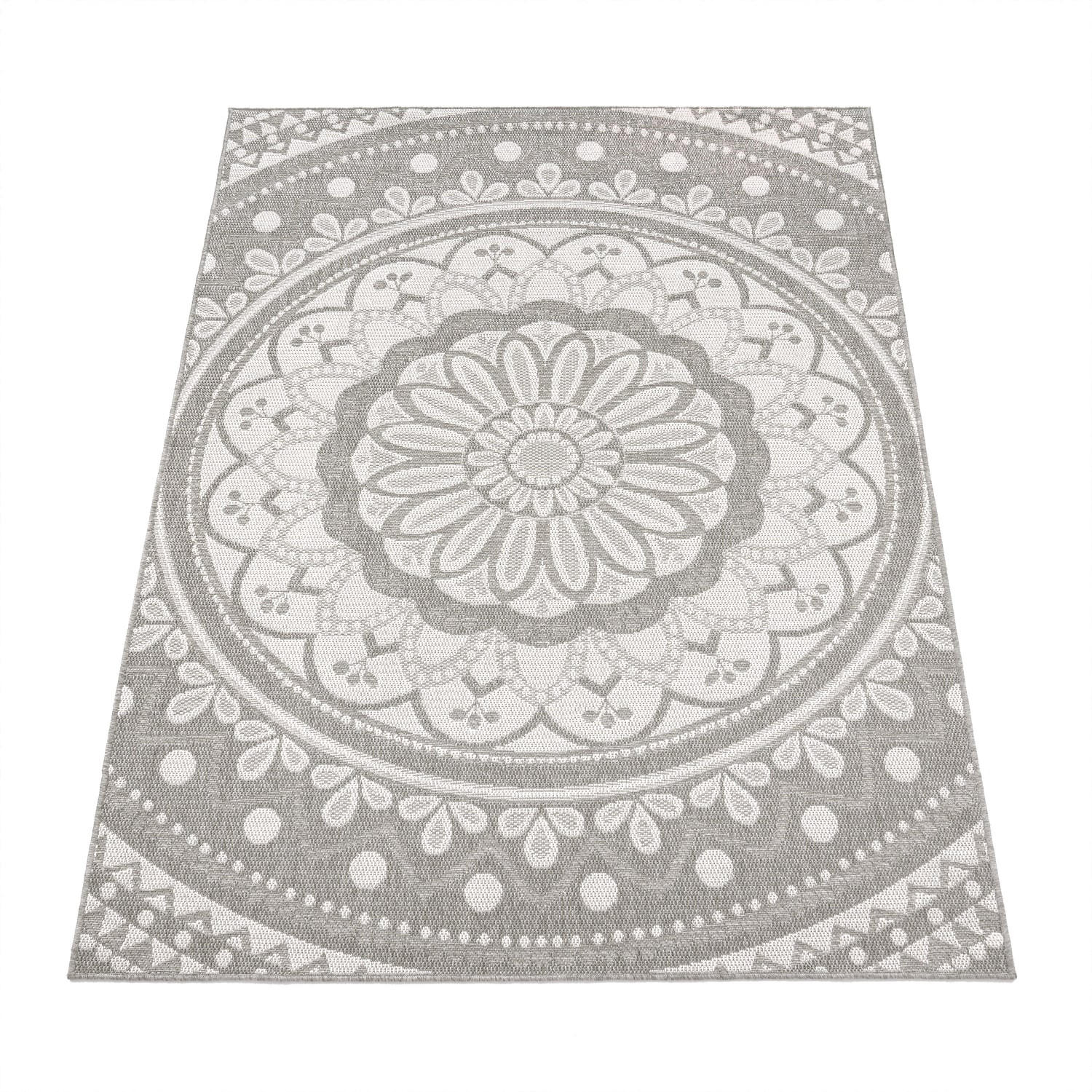 TEPPICH Kurzflor Mandala Wohnzimmer schmutzabweisend Grau Rechteckig 160x220 - Grau, Textil (160/220cm) - KADIMA DESIGN