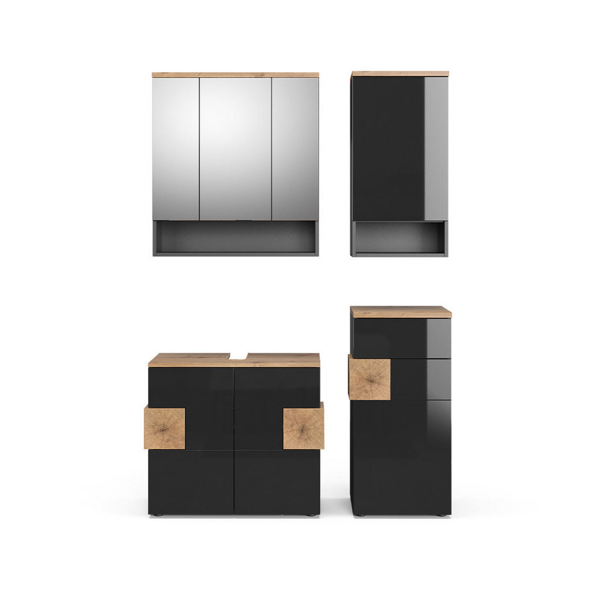 BADMÖBEL-SET Eden Anthrazit 4 Teile - Anthrazit/Eiche Artisan, Holzwerkstoff (73/64/37cm) - Vicco