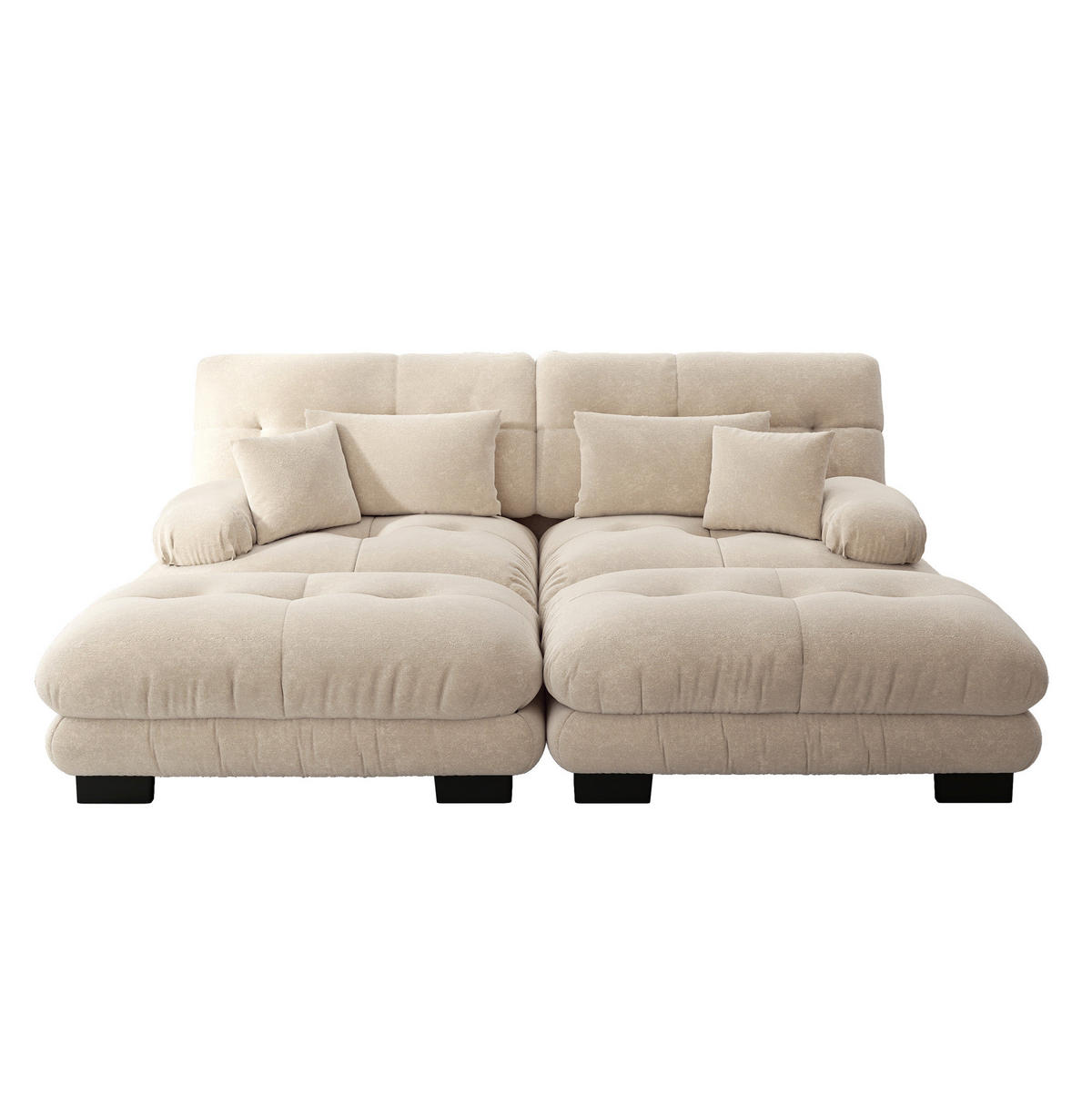 ECKSOFA modular mit 2 Ottomane, 2 Lendenkissen und 2 Dekokissen, Chenille, Hellkaffee - Cappuccino, Textil (220/145cm) - Redom