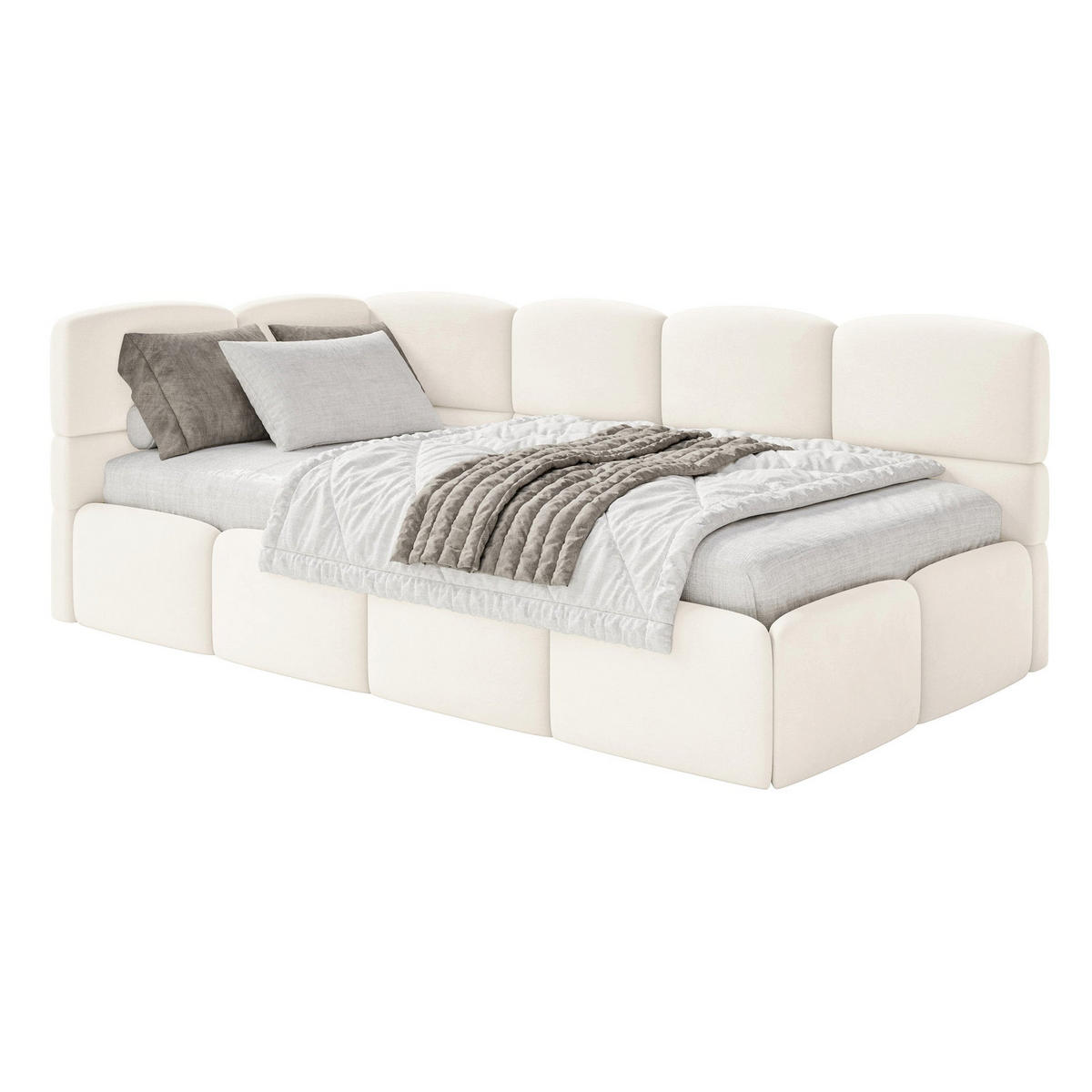 ŠTUDENTSKÁ POSTEĽ Cloudy krémová 90x200 cm, záhlavie vľavo, zamat - čierna/krémová, textil/plast (90/200cm) - Selsey