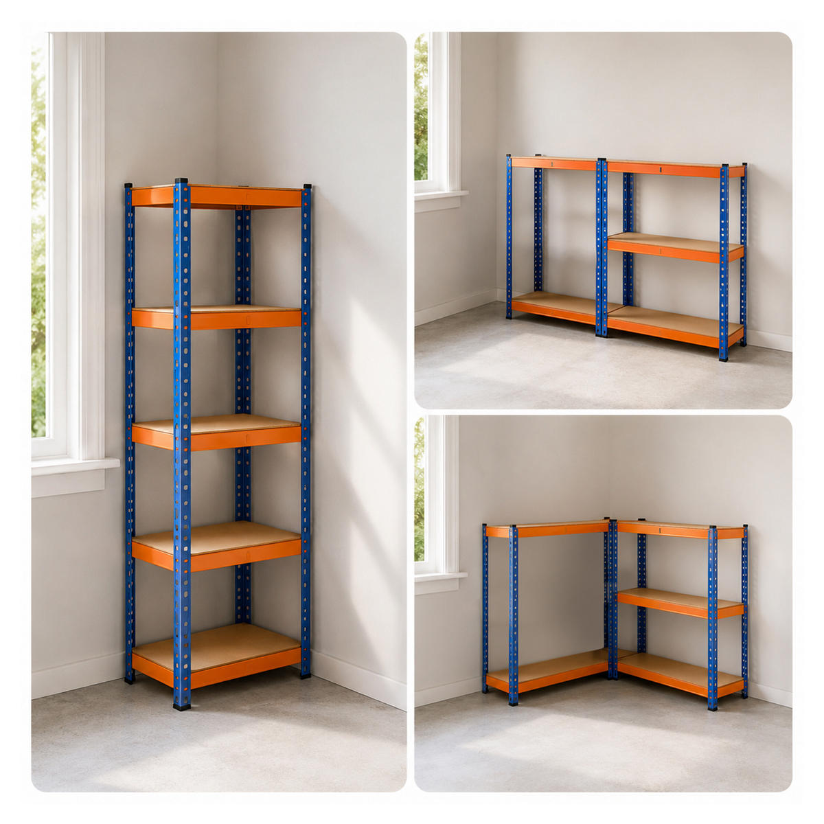SCHWERLASTREGAL Blau Orange 5 Ebenen Metall 200 cm - Multicolor, Holzwerkstoff/Kunststoff (120/200/50cm) - Relaxdays