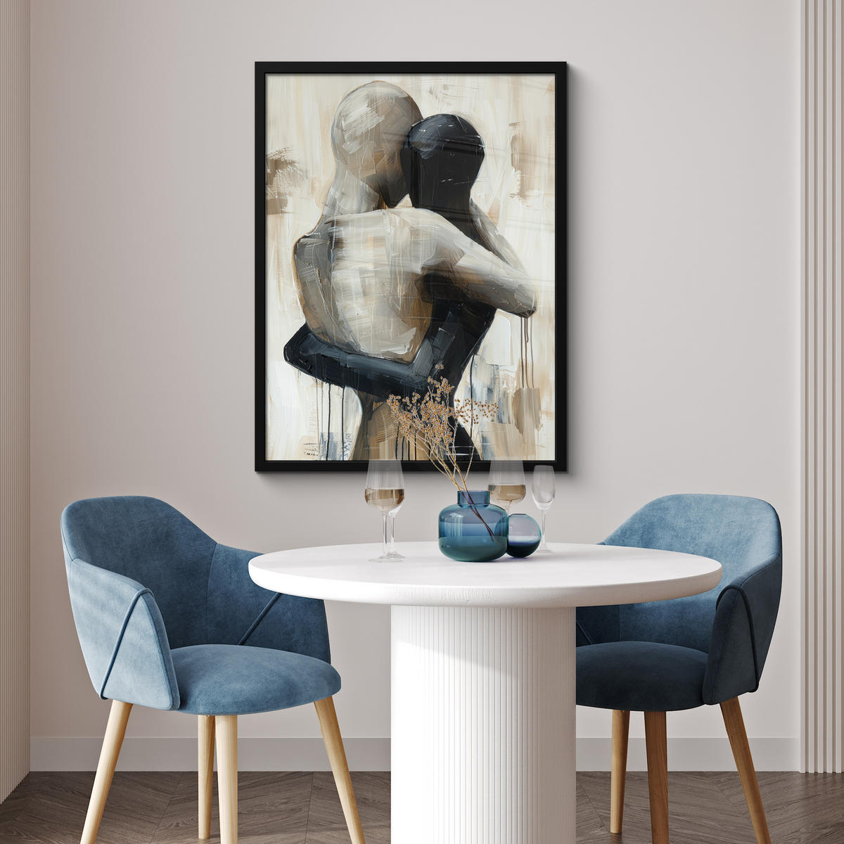 GERAHMTES BILD Abstrakt - Liebe - Schwarz und weiß - Modern 60x80 cm - Schwarz, Papier (60/80cm) - MuchoWow