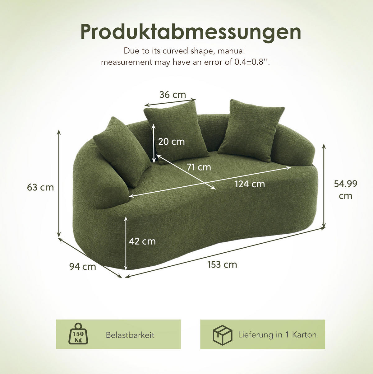 ZWEISITZER-SOFA mit tiefer Sitzfläche Chenille Grün - Grün, Kunststoff (153/63/94cm) - Meubliv