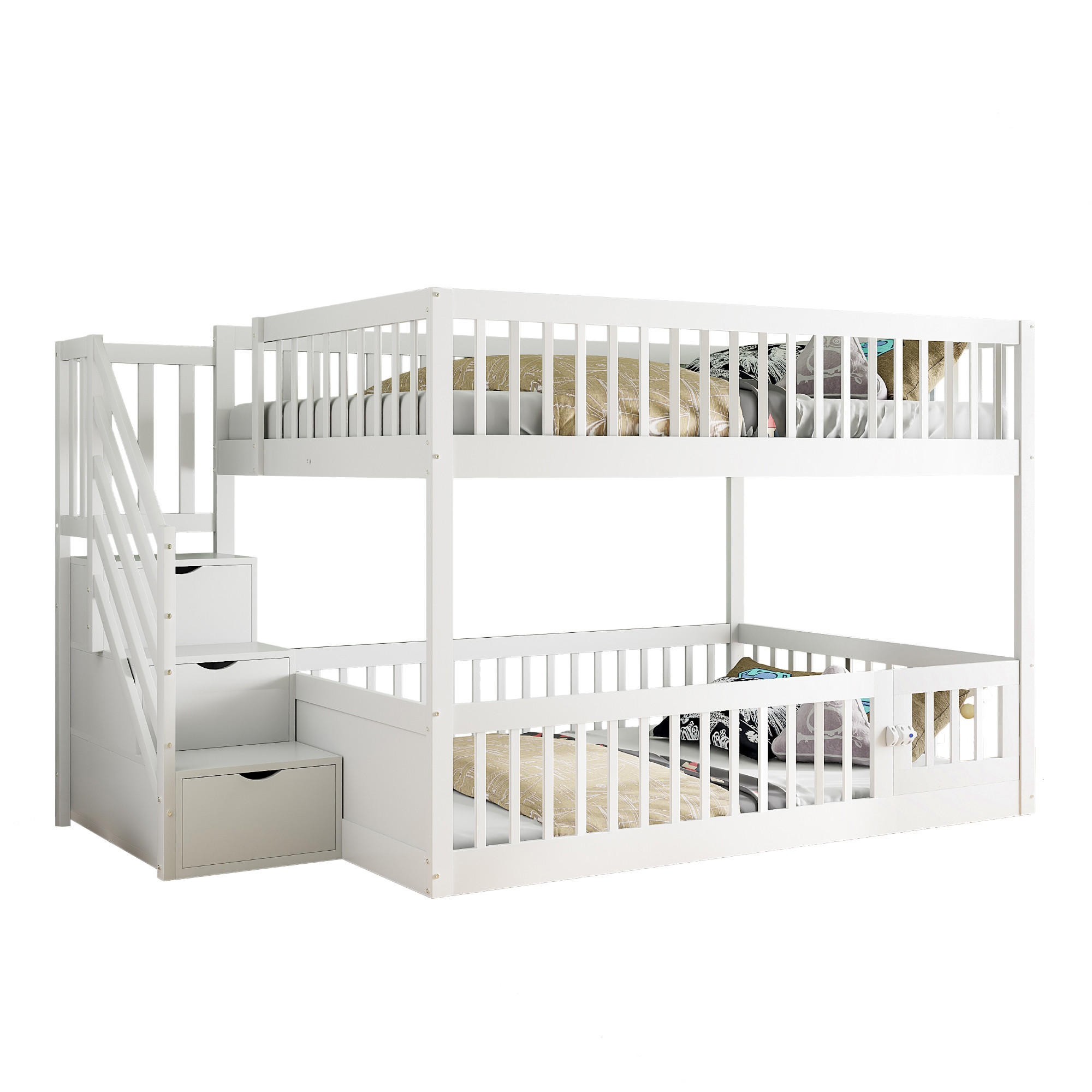 KINDERBETT aus Massivholz 140x200 cm in Weiß mit Stauraumtreppe - Weiß, Holz (140/200cm) - Modfu