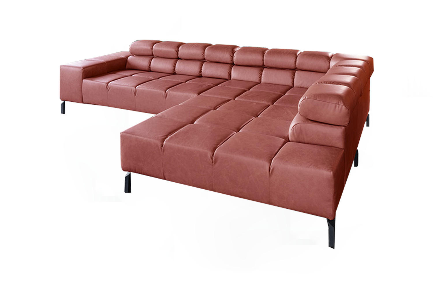 ECKSOFA NELSON Rot Leder - Rot/Schwarz, Leder/Metall (321/216cm) - KAWOLA