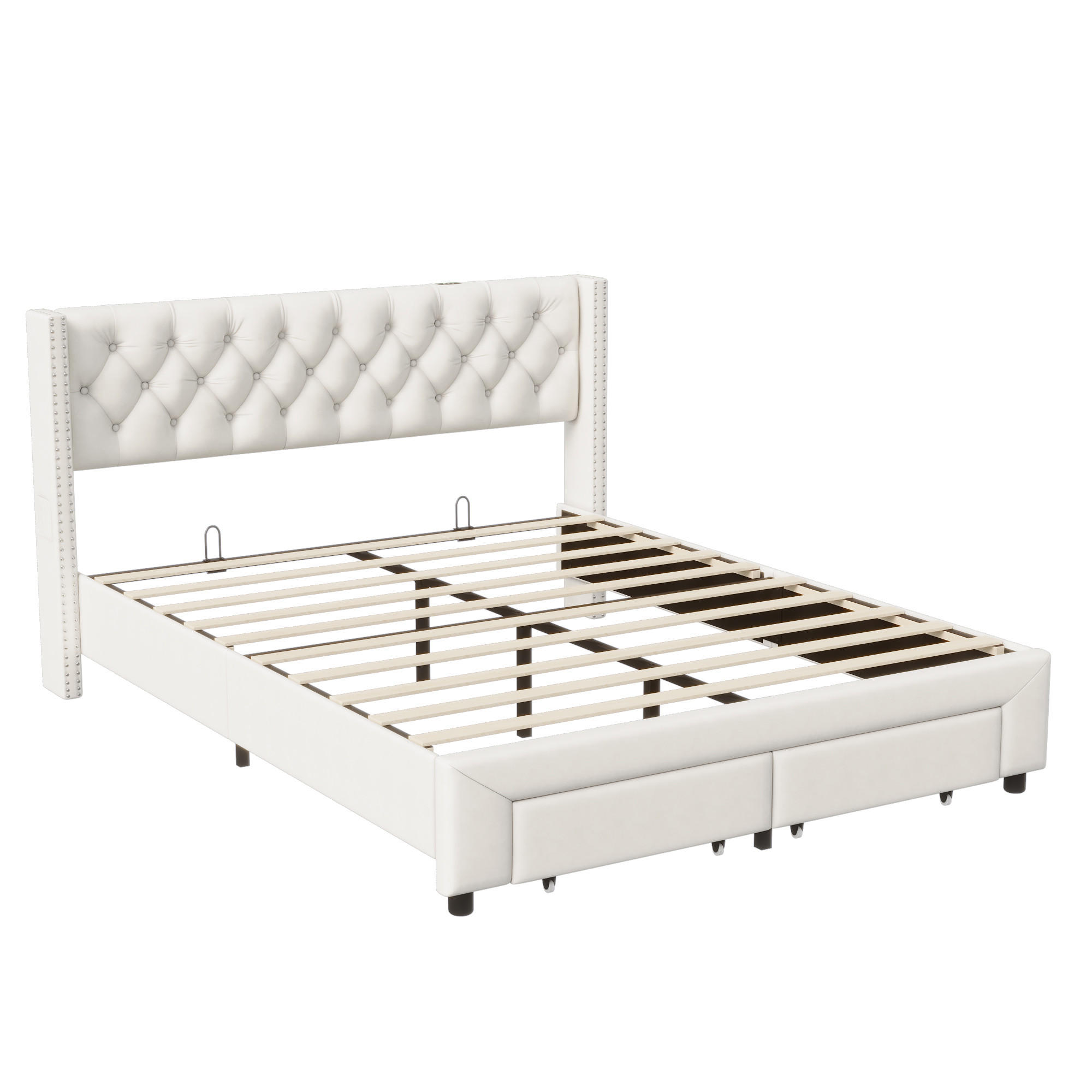 SHOPENTRA ČALOUNĚNÁ postel 140x190 cm béžová sametová LED USB postel s boxem