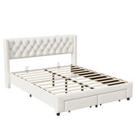 POLSTERBETT 160x200 cm mit Schubladen, LED, USB, Samt, Beige - Beige, Metall (160/200cm)