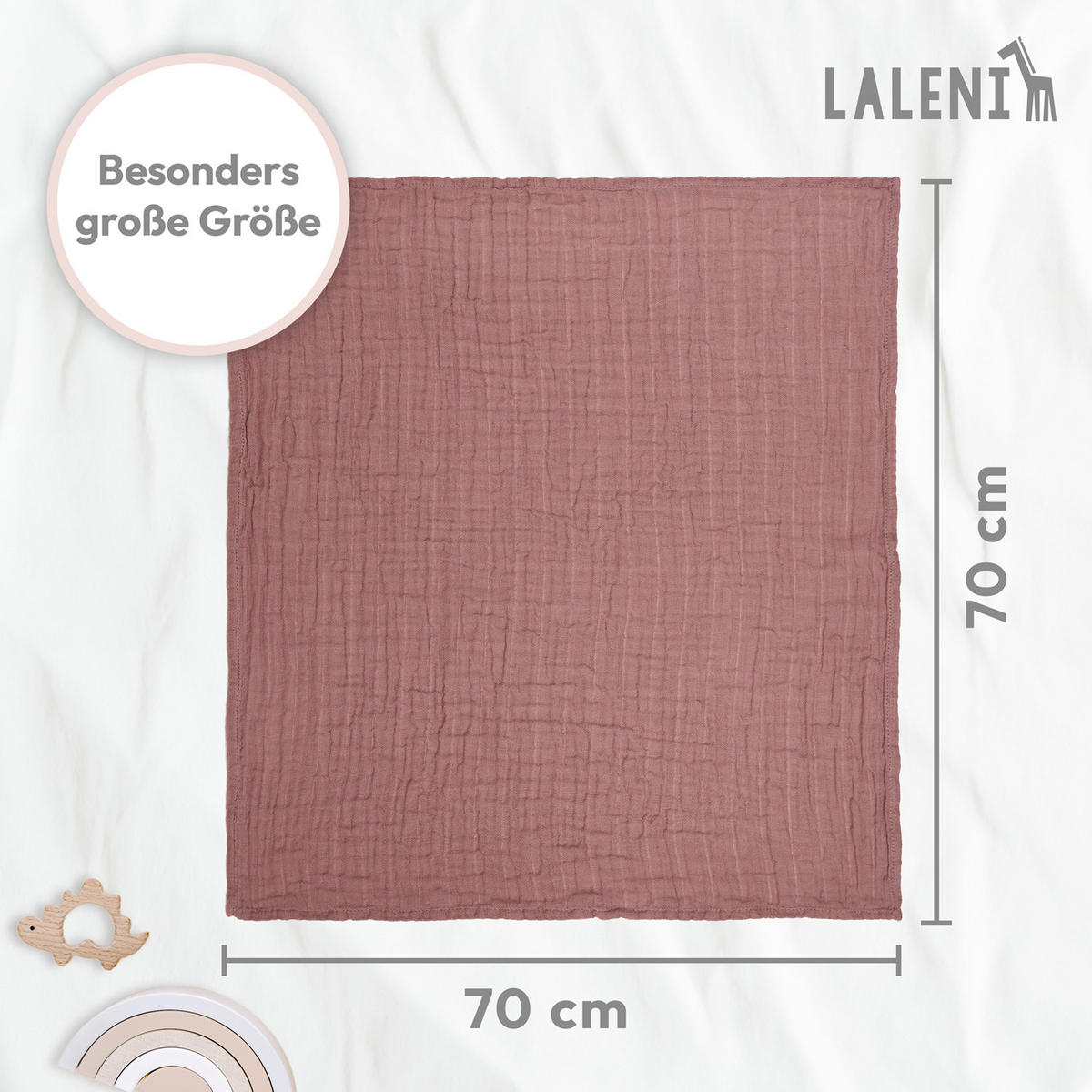 SPUCKTÜCHER 70/70 cm, 100% Baumwolle für Babys, Rosa, 5er-Set - Rosa, Textil (70/70cm) - Laleni