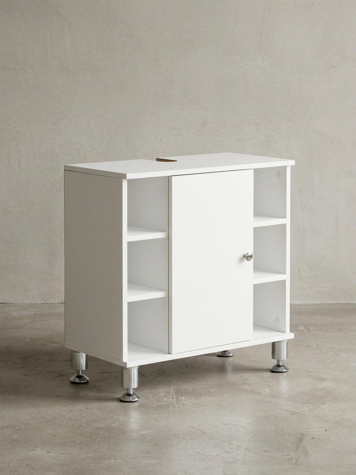 WASCHBECKENUNTERSCHRANK Weiß mit Chromdetails und justierbaren Füßen - Silberfarben/Weiß, Holz/Metall (60/64/32cm) - KADIMA DESIGN