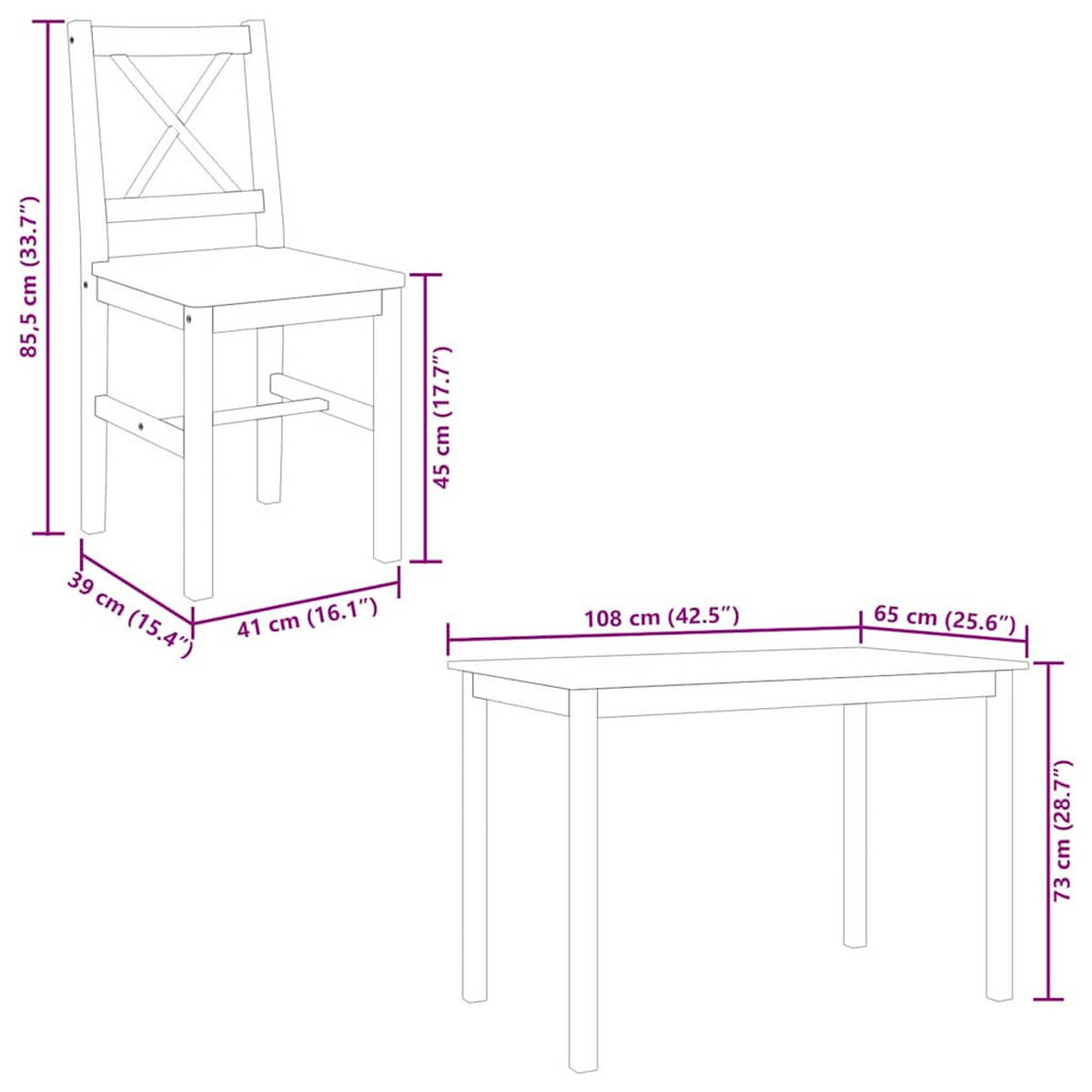 ESSGRUPPE Weiß 5-teilig - Weiß, Holz (108/73/65cm) - vidaXL
