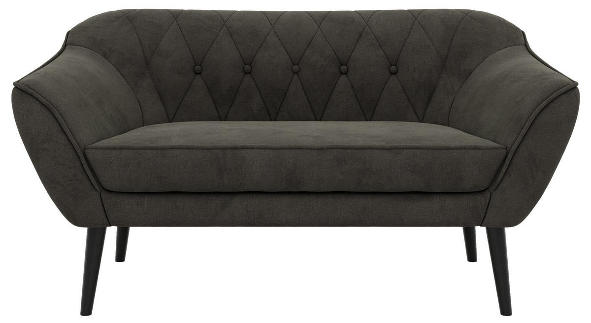 2-SITZER-SOFA PIRS - Dunkelgrau Velvet - Schwarze Beine - Dunkelgrau/Schwarz, Holzwerkstoff/Textil (140/75/74cm) - MKS