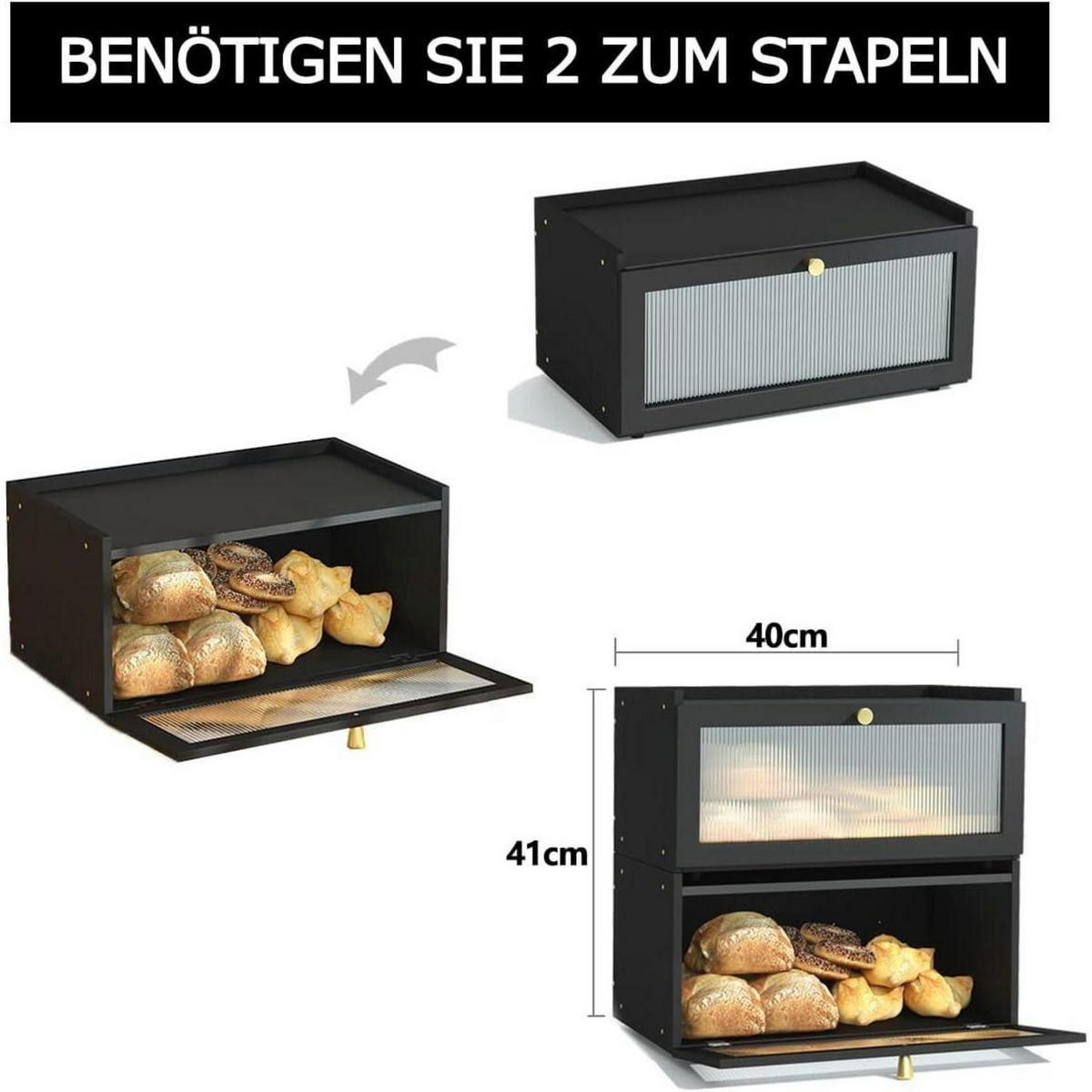 BROTKASTEN Bambus Schwarz 40 cm - Schwarz, Naturmaterialien (25/20/40cm)