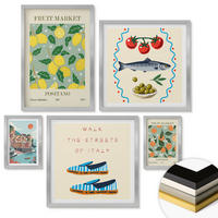 WANDBILDER 5er Set - 50x50 cm & 20x30 cm & 40x60 cm Silberner Rahmen - Italienische Poster mit Fruchtmotiven - Silberfarben, Kunststoff (40/60cm) - ArtPrintCave