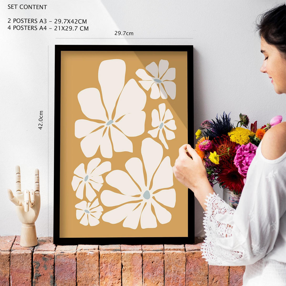 POSTER Set Mit 6 Blumenrahmen 2 In Blume Zusammenfassung Ästhetische Dekorative Gemälde Für Ihr Wohnzimmer Zuhause A3 & A4 Schwarzer Rahmen - Schwarz, Papier (29/3cm) - Nacnic