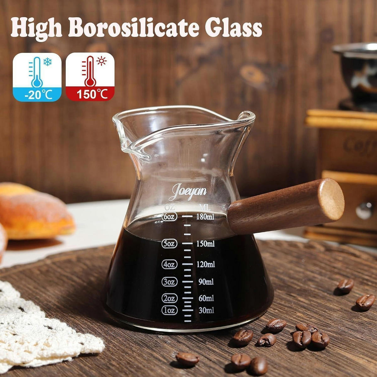 MESSBECHER Glas mit Holzgriff 180 ml - Transparent, Glas (0.18L)
