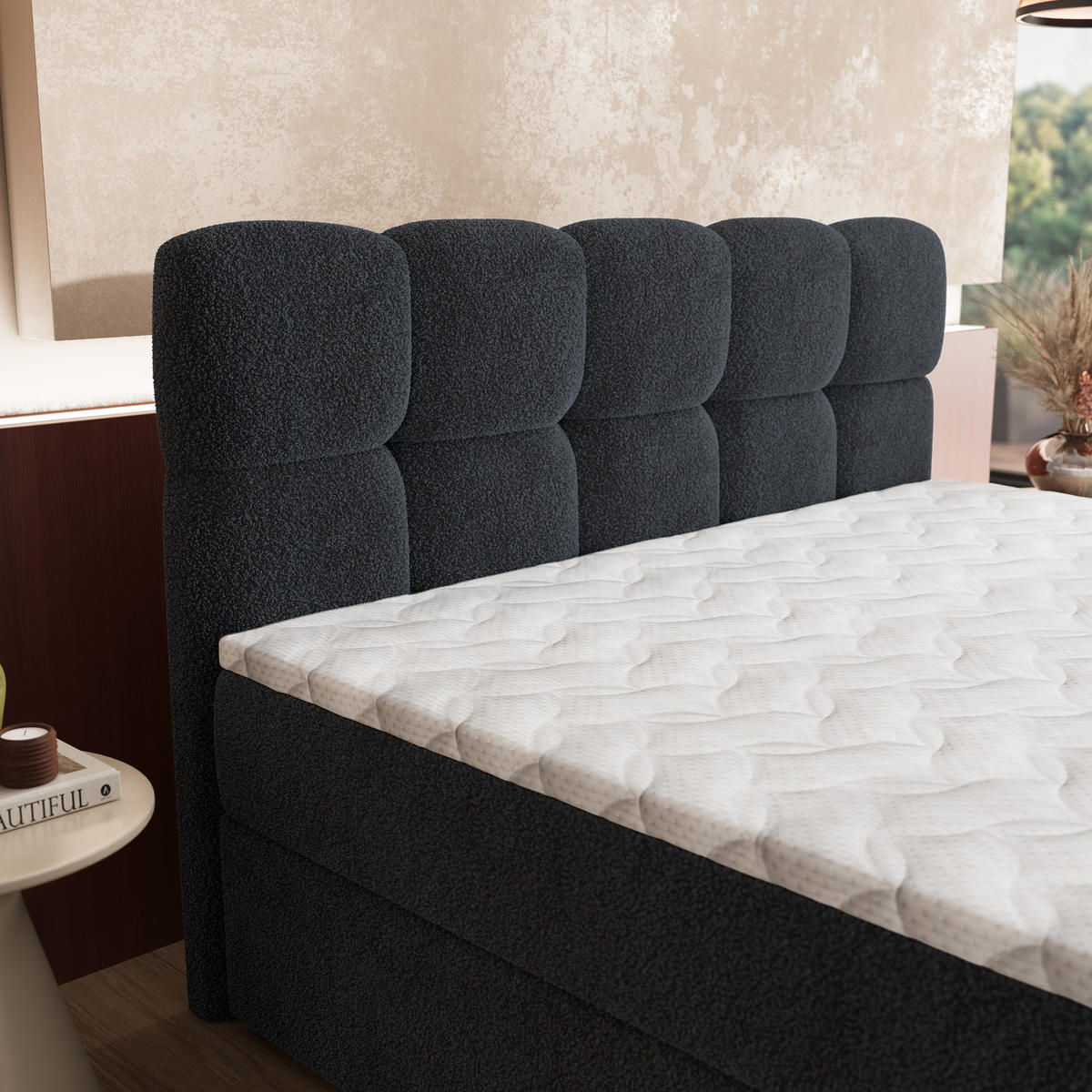 BOXBETT MERU 140x200 cm mit Matratze und Topper - Schwarz - Schwarz, Holz (140/200cm) - MASSENO