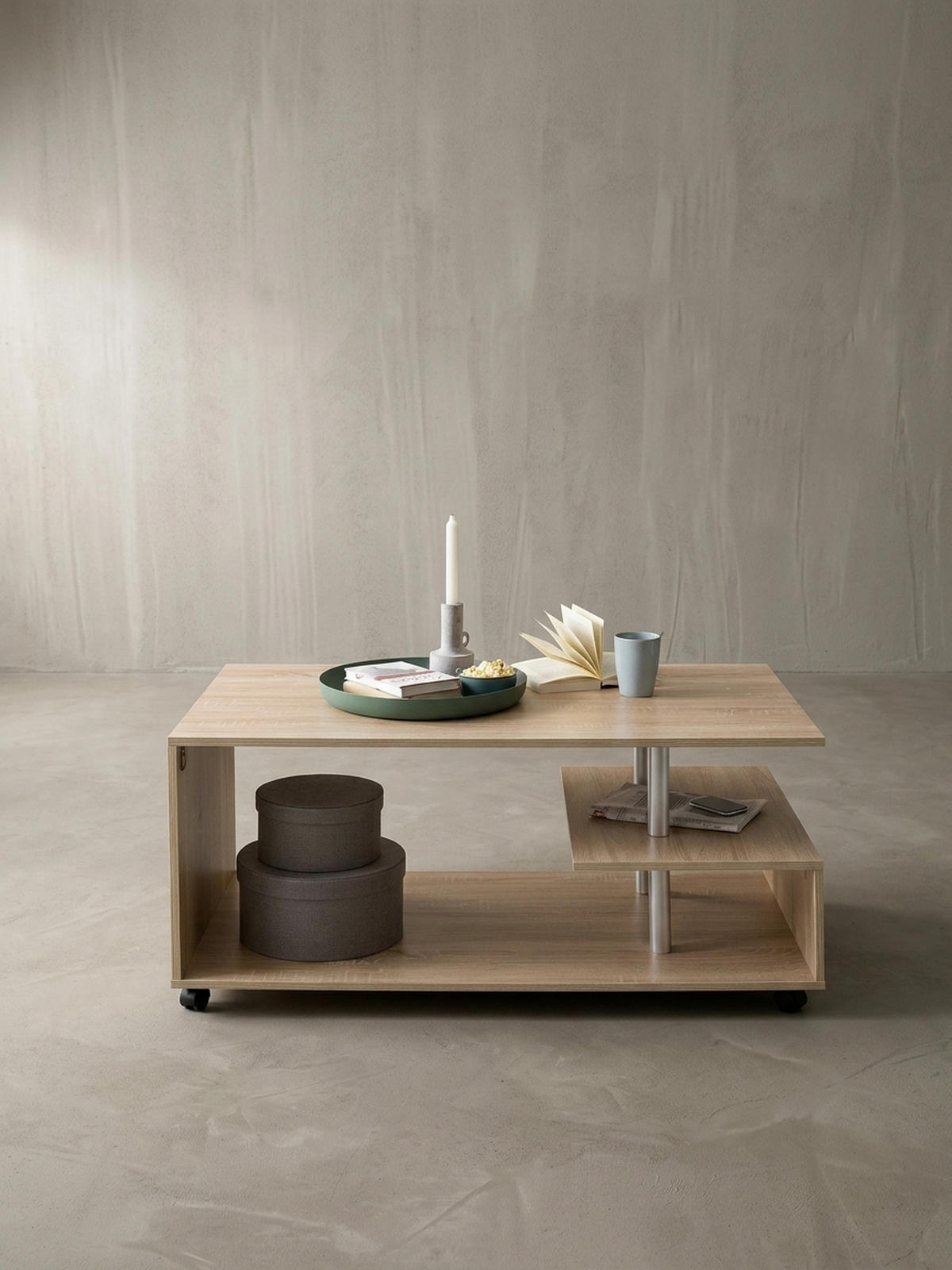 COUCHTISCH Eleganza in Grau, Melaminharzbeschichtung, mit geräumigen Ablageflächen - Beige/Schwarz, Holz (60/105/48cm) - KADIMA DESIGN