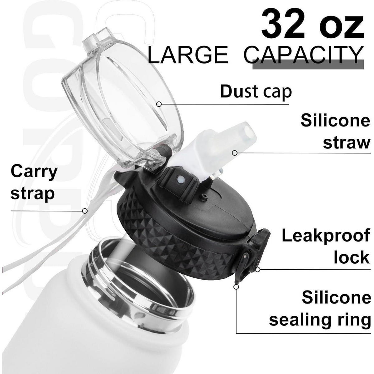 THERMOSFLASCHE mit Strohhalm 1 Liter Weiß - Weiß, Metall (8/8cm)