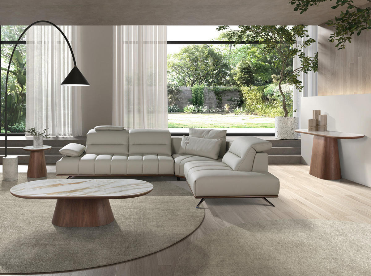 ECKSOFA Rechtsseitiges Ecksofa aus hellgrauem Leder 310/235/102 cm - Chromfarben/Dunkelgrau, Leder/Metall (310/235cm) - ANGEL CERDA