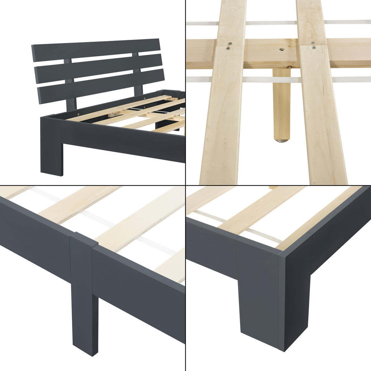 HOLZBETT Nivala - Dunkelgrau, Holz (140/200cm) - [en.casa]