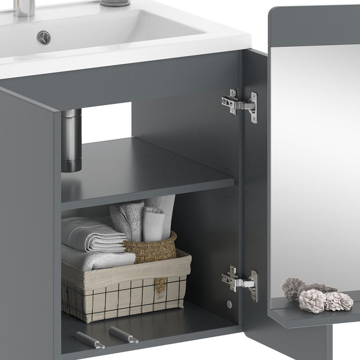 WASCHTISCHKOMBI Izan, Grau, 2 Teile - Grau, Holzwerkstoff (61.8/57.8/44.8cm) - Vicco