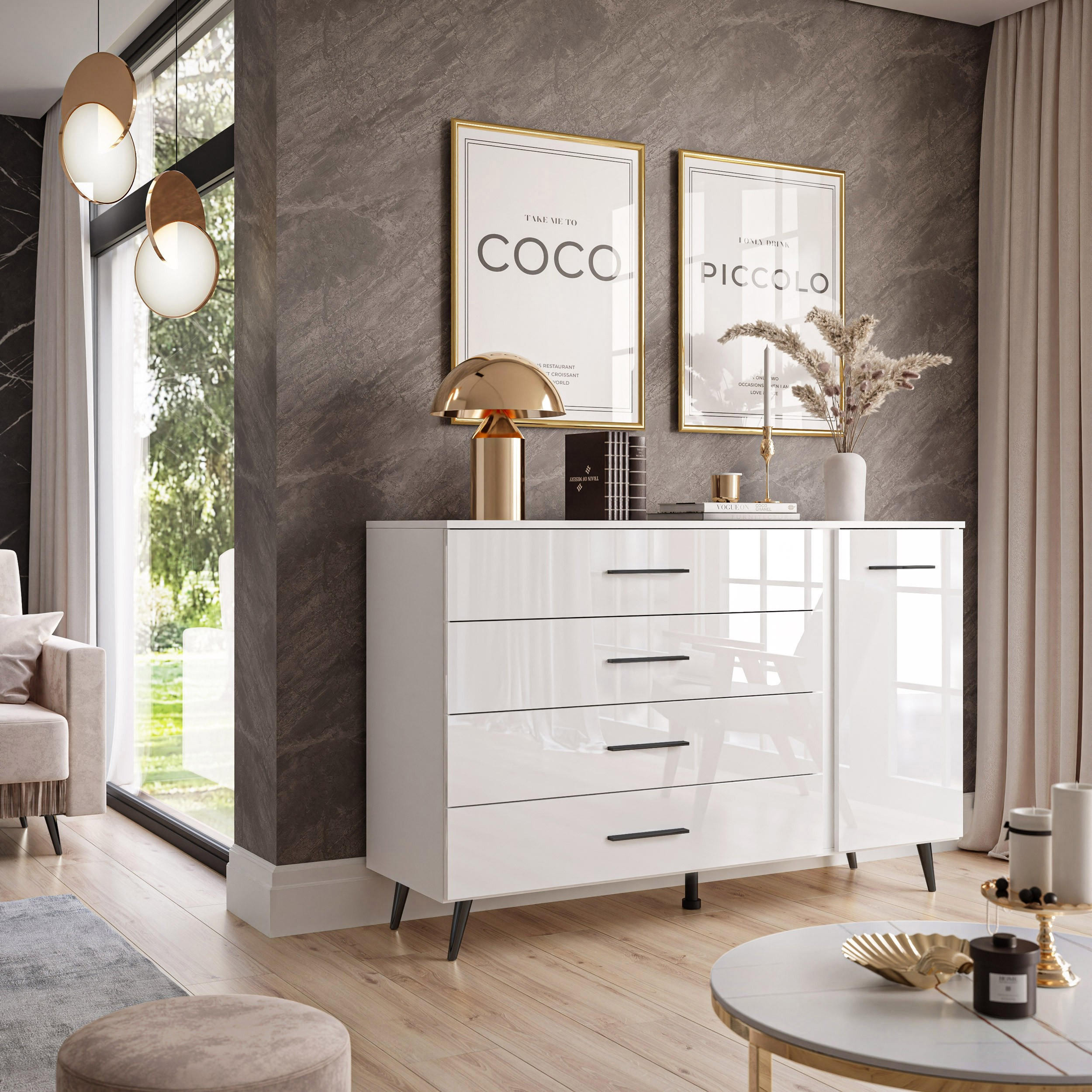 Thumbnail - Lookway Kommode, Weiß, Schwarz, Holzwerkstoff, 138x90x40 cm, Wohnzimmer, Kommoden & Sideboards, Sideboards