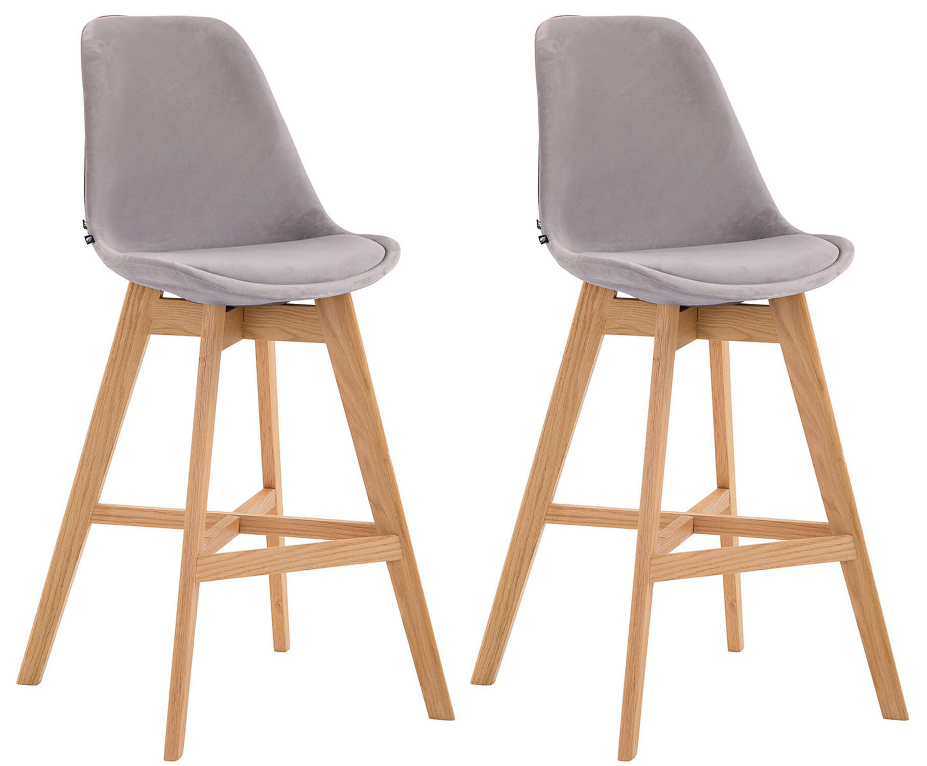 BARHOCKER Canada, 2er Set, Gestell natura, Samt Grau - Naturfarben/Grau, Holz/Textil (48/100/56cm) - TPFLiving