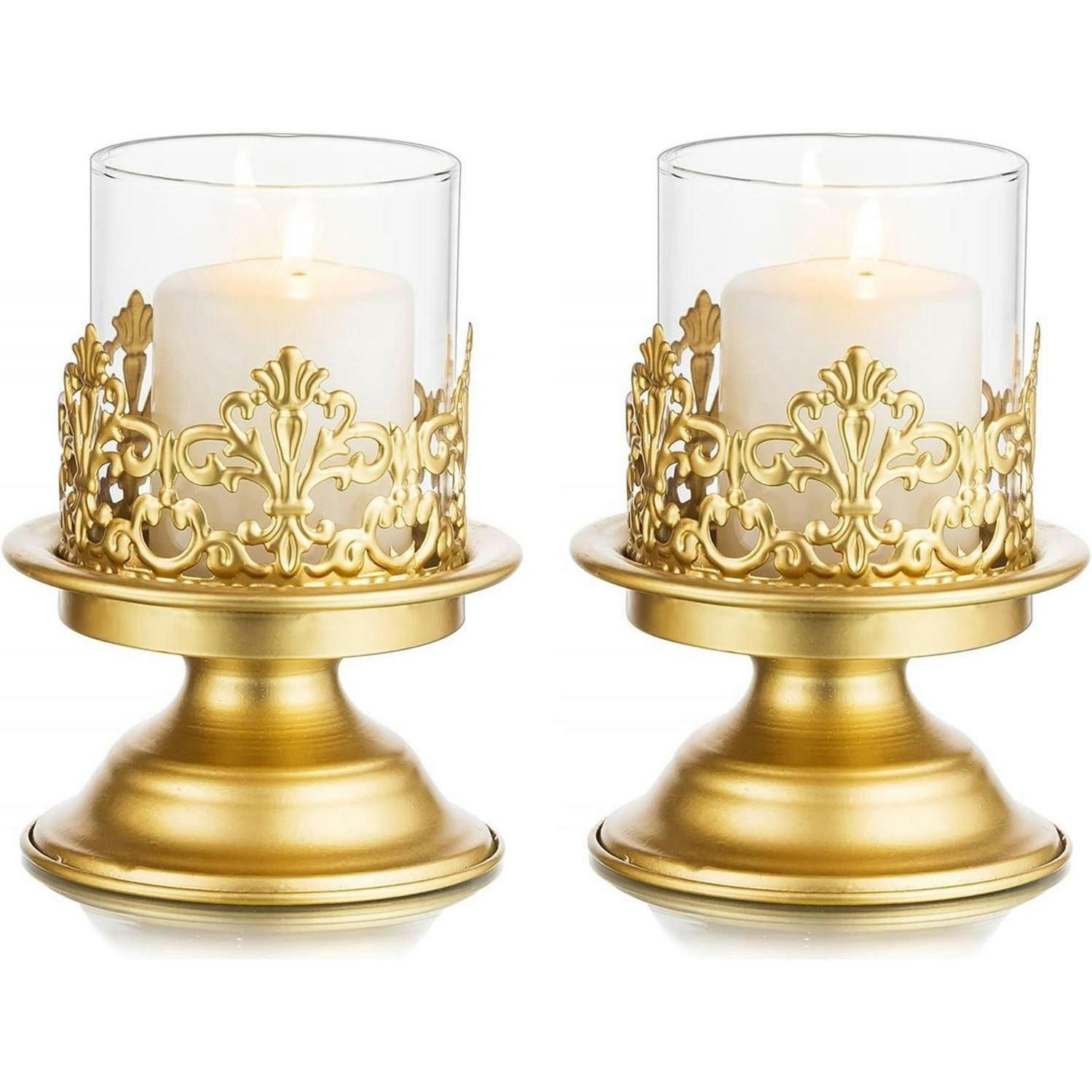 KERZENSTÄNDER 2-teiliges Set Gold Metall mit Glas - Goldfarben, Metall (10.5/16/10.5cm)