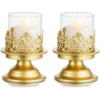KERZENSTÄNDER 2-teiliges Set Gold Metall mit Glas - Goldfarben, Metall (10.5/16/10.5cm)