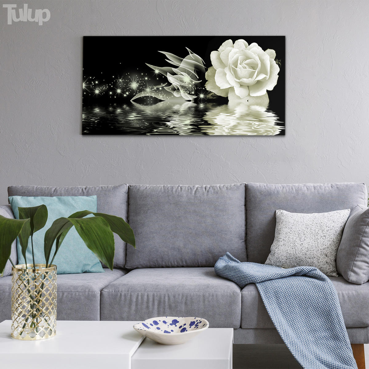 GLASBILD 120x60 cm Die Rose - Greige/Schwarz, Glas (120/60cm) - TULUP