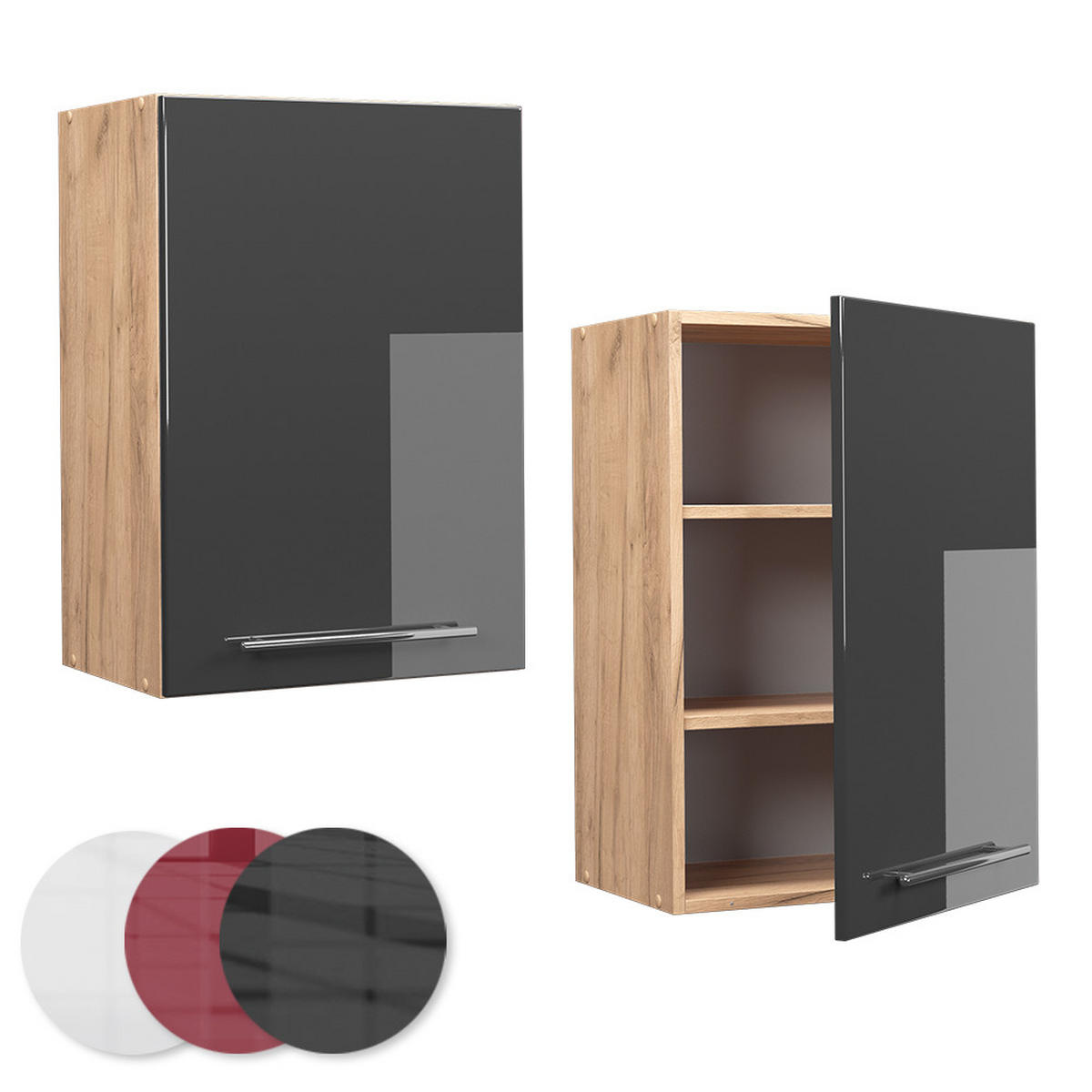HÄNGESCHRANK Fame-Line Anthrazit Hochglanz 50 cm - Honigeiche/Schwarz Hochglanz, Holzwerkstoff (50/72/34.1cm) - Vicco