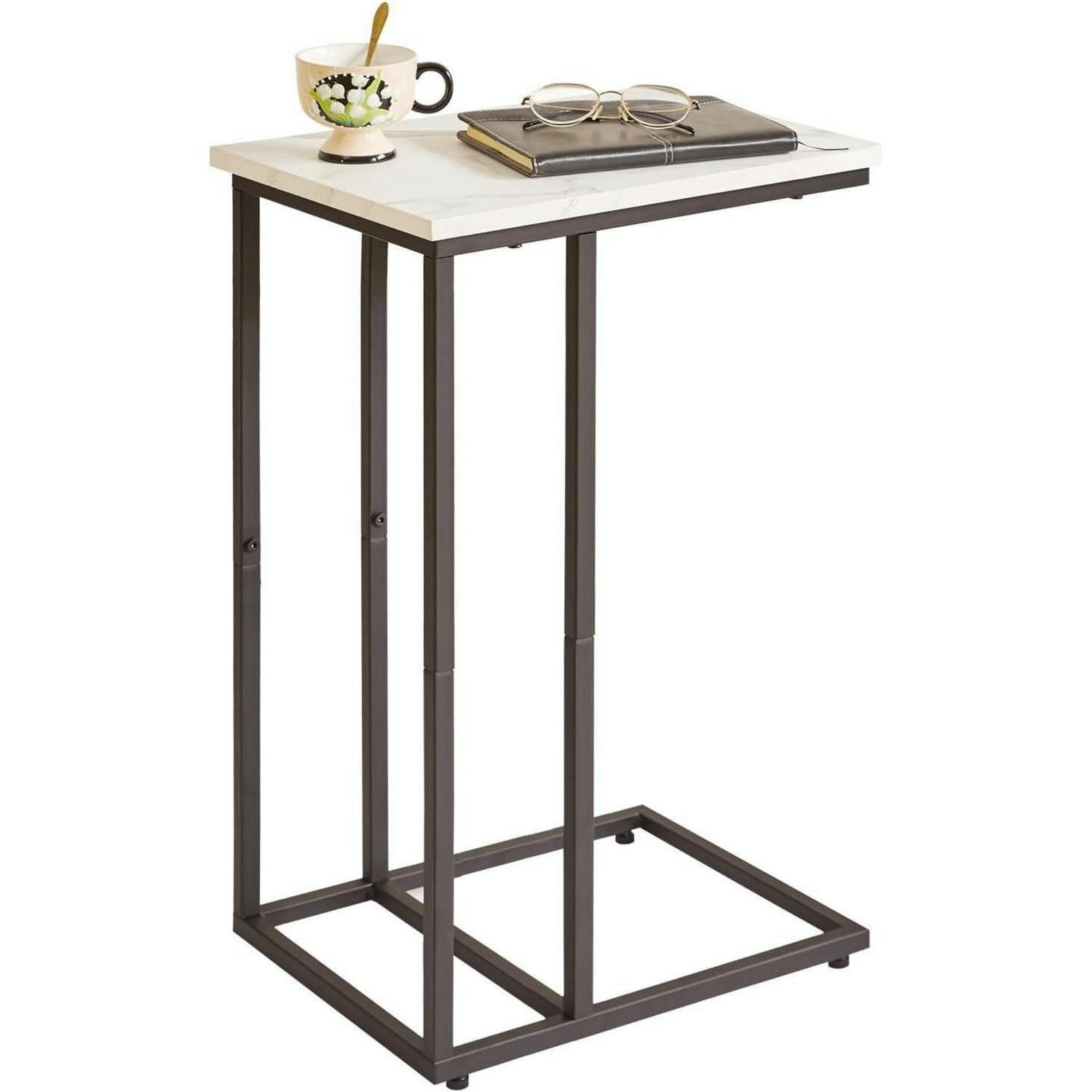 BEISTELLTISCH C-Form Weißer Marmoroptik mit schwarzem Metallgestell - Multicolor, Metall (40.6/30.5/63.5cm)