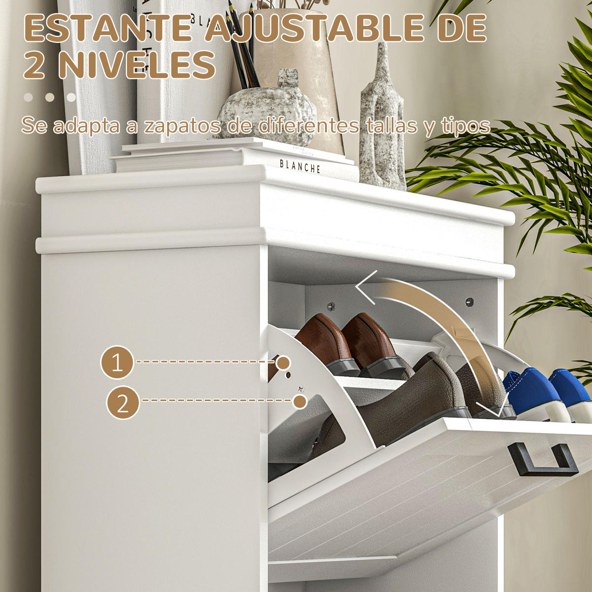 SCHUHSCHRANK,SCHMAL 2 Klappschubladen für 10 Paar,weiß - Weiß, Holzwerkstoff (54/82.5/24cm) - Vallsero