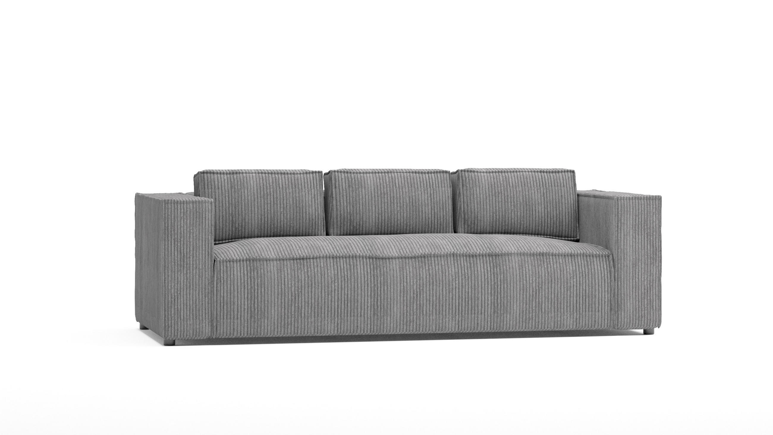 3-SITZER-SOFA Nova Hellgrau Cord - Hellgrau/Schwarz, Holz/Kunststoff (230/64/92cm) - S-Style Möbel