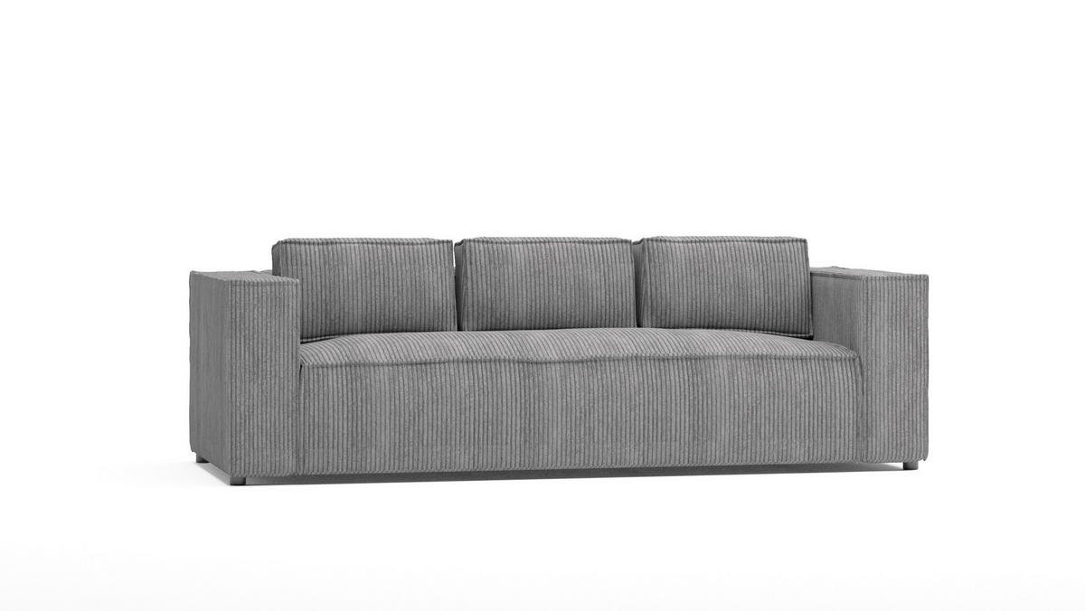 3-SITZER-SOFA Nova Hellgrau Cord - Hellgrau/Schwarz, Holz/Kunststoff (230/64/92cm) - S-Style Möbel
