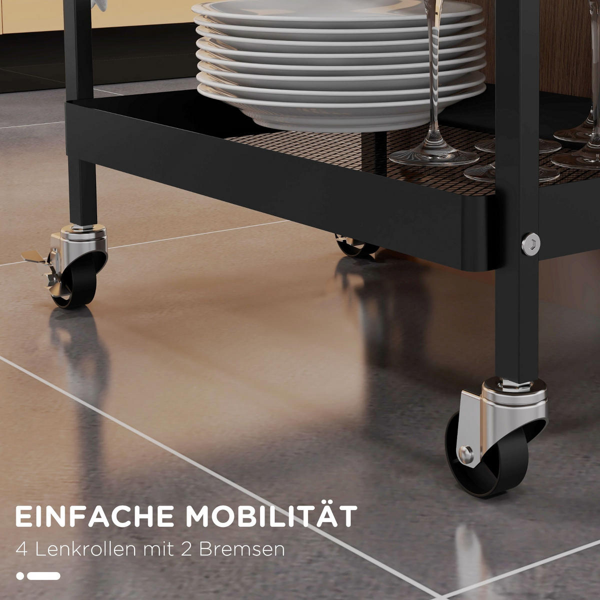 KÜCHENWAGEN MIT SCHUBLADE UND ABLAGE, Aufbewahrungswagen Mit Haken, Für Küche Und Wohnzimmer - Schwarz, Holzwerkstoff (32.6/58.5/61cm) - Rolipo