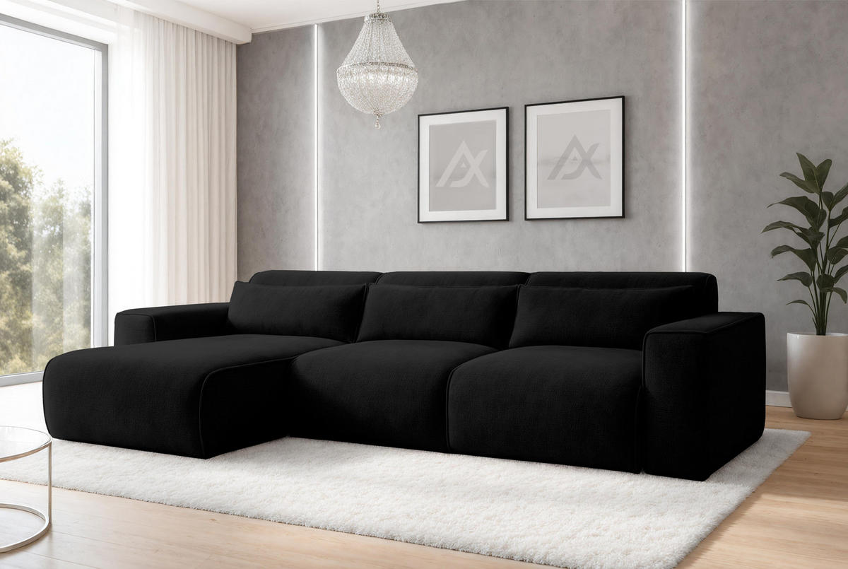 ECKSOFA L Form Ruyam Schwarz 310/165/78 cm – Schlaffunktion & Bettkasten L - Schwarz, Kunststoff/Textil (170/310cm) - AX Living