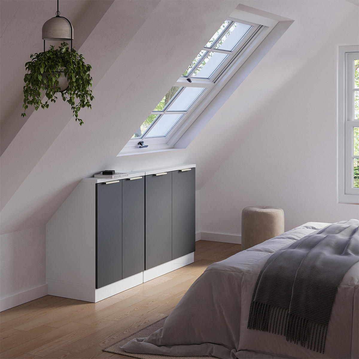 SADA SKŘÍNÍ PRO ŠIKMOU STŘECHU Rion Antracitově zlatý - antracitová, kompozitní dřevo (140/81.6/46cm) - Vicco