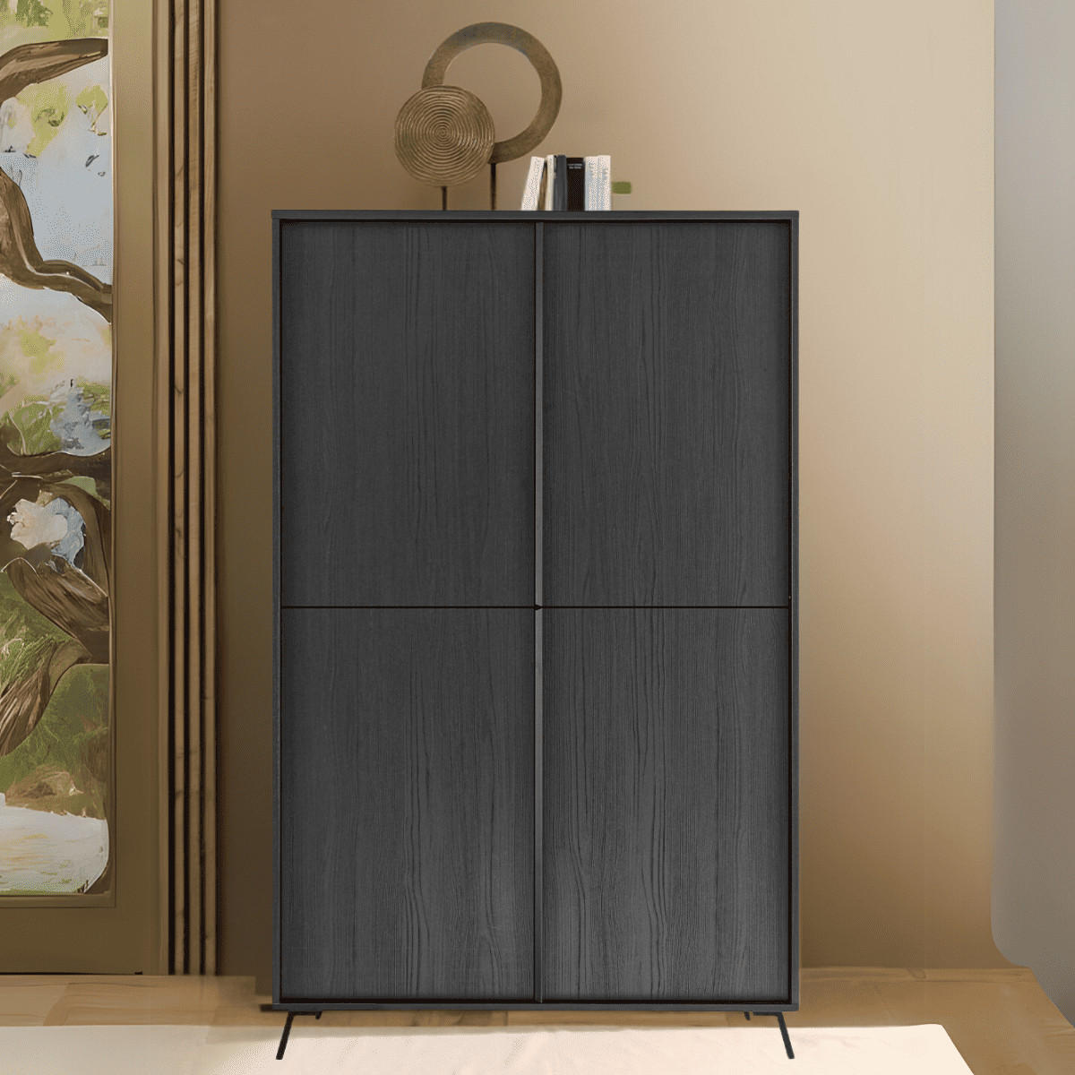HIGHBOARD mit 4 Türen H174 cm - City - Schwarz, Holzwerkstoff (104/174/40cm) - Calicosy