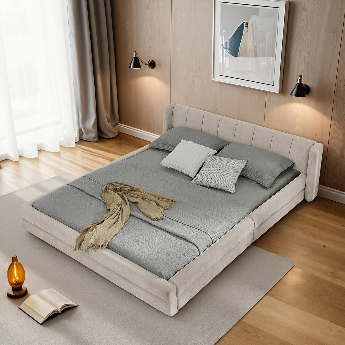 POLSTERBETT 160/200 cm in Beige Stoff - Beige, Holzwerkstoff/Textil (160/200cm) - WISHDOR