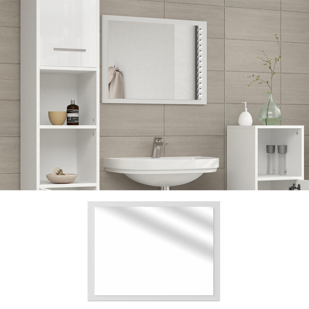 BADEZIMMERSPIEGEL Kiko Weiß Hochglanz 45 x 60 cm - Weiß Hochglanz/Weiß, Glas (45/60/2cm) - Vicco