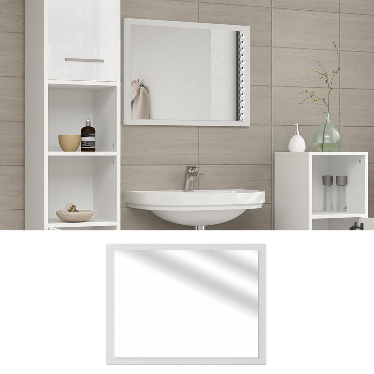BADEZIMMERSPIEGEL Kiko Weiß Hochglanz 45 x 60 cm - Weiß Hochglanz/Weiß, Glas (45/60/2cm) - Vicco