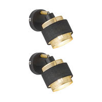 WANDLEUCHTE Stahl Textil Schwarz Gold 2er Set - Schwarz, Metall (18.5/13/10cm)