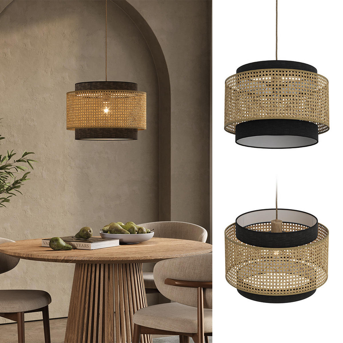 STROPNÍ SVÍTIDLO Morten Černá 45 x 31 cm - černá, přírodní materiály (45/45/31cm) - Vicco